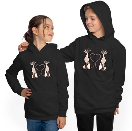 Hooded Sweatshirt Hoodie Kids - 2 Cats with Heart Tail i115